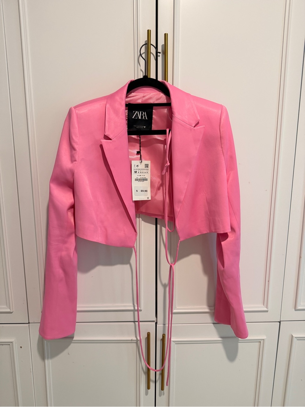 ZARA Bright Pink Cropped Drawstring Blazer - Picture 2 of 5